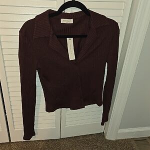 SOPHIE RUE Womens Brown Ribbed Shirt NWT